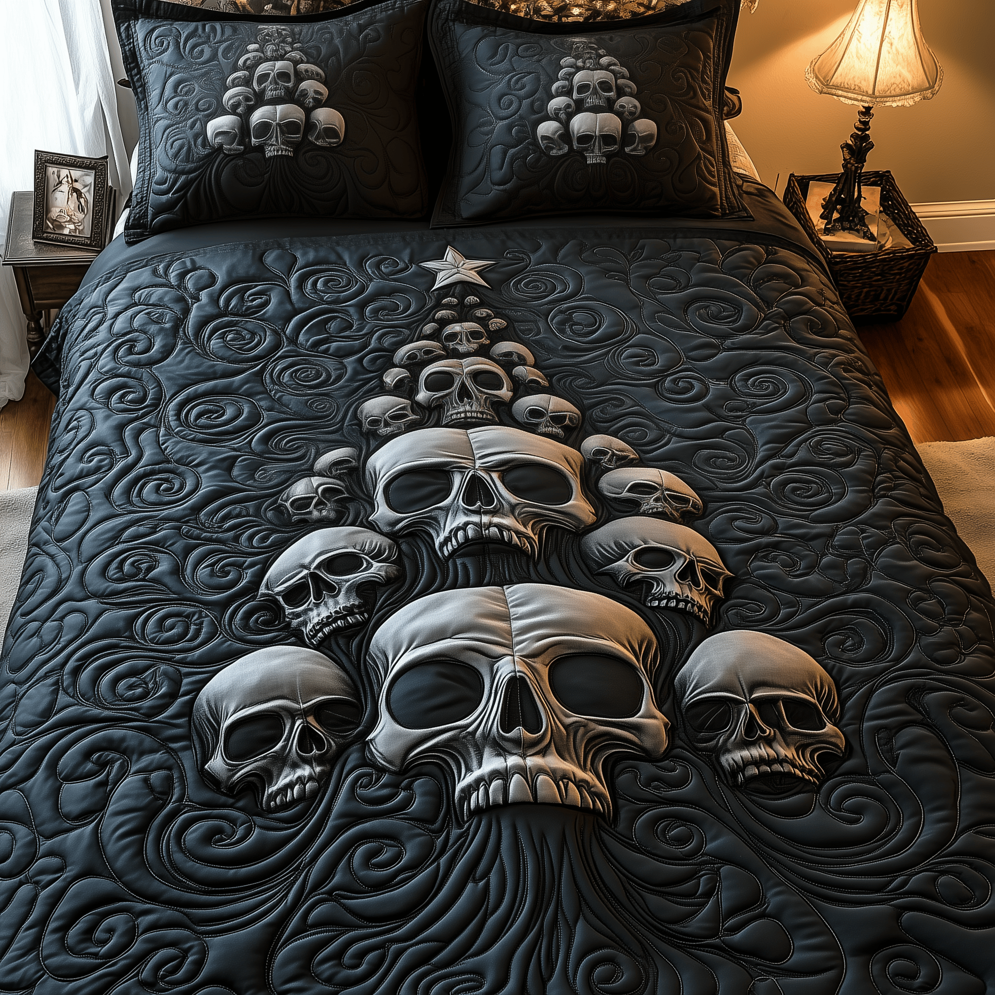 Dark Christmas Skull Quilted Bedding Set  Stay warm this winter Best Christmas Gifts For Women