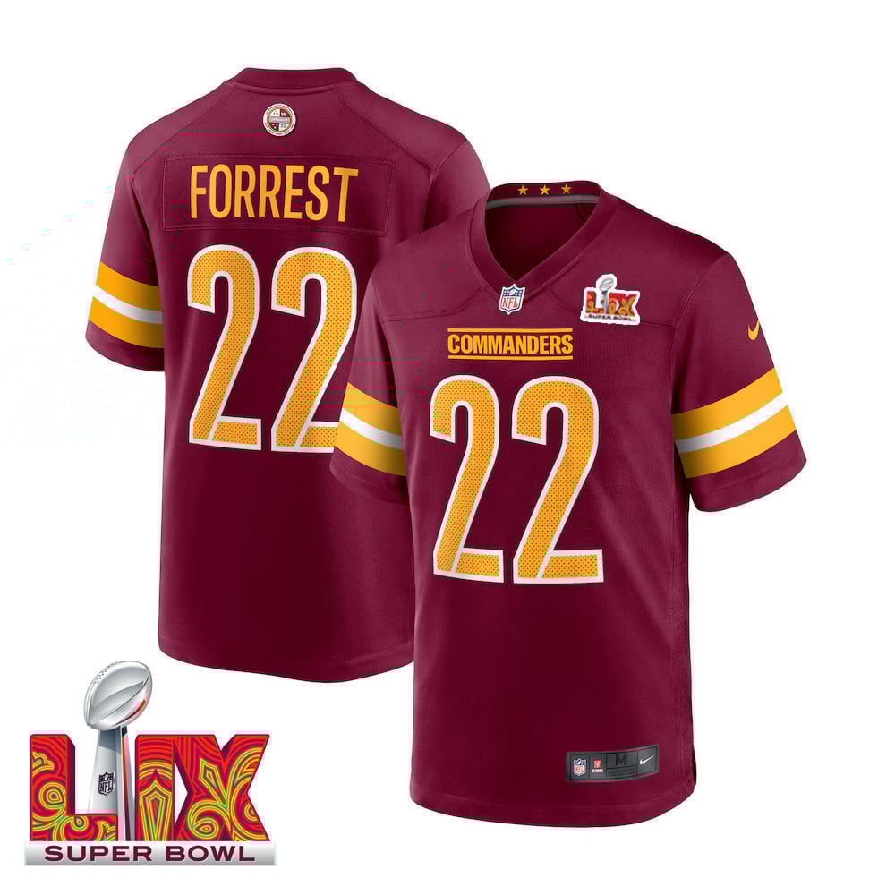 Darrick Forrest #22 Washington Commanders Super Bowl LIX Jersey - Men's - Burgundy - JS125
