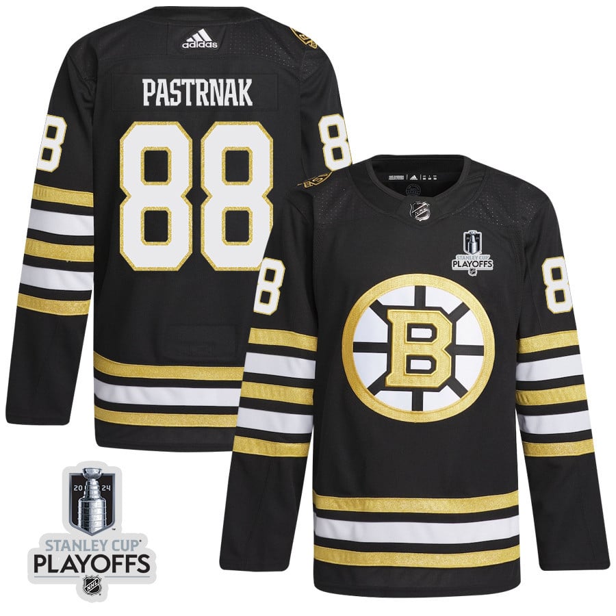 David Pastrnak 88 Boston Bruins 2024 NHL Playoffs Patch Home Jersey - Men, Black - JS163