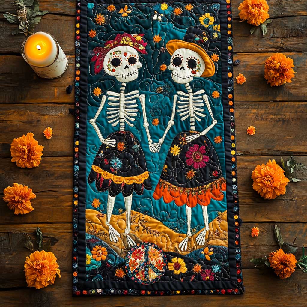 Day Of The Dead Celebration Quilted Table Runner Home Dining Decorations Unique Skull Items For Gifts