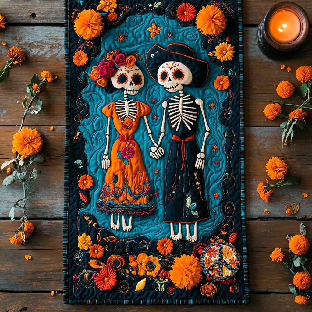 Day Of The Dead Duo Quilted Table Runner Home Decorations Gifts For People Who Like Skulls
