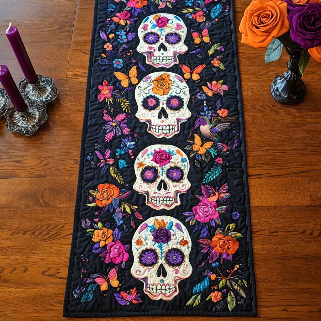 Day Of The Dead Elegance Quilted Table Runner Home Decorations Gifts For People Who Like Skulls