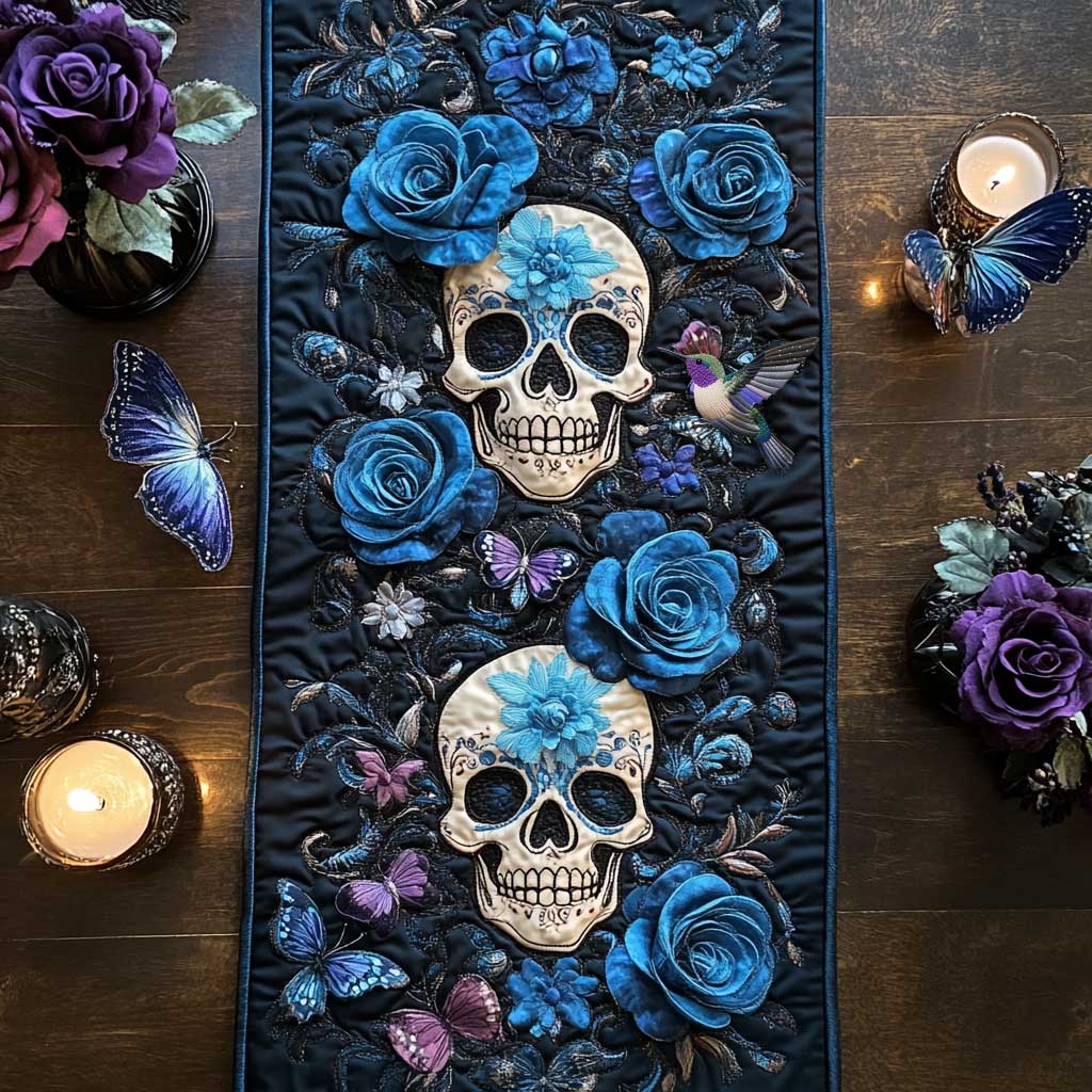 Day Of The Dead Enchantment Quilted Table Runner Home Decorations Gifts For People Who Like Skulls