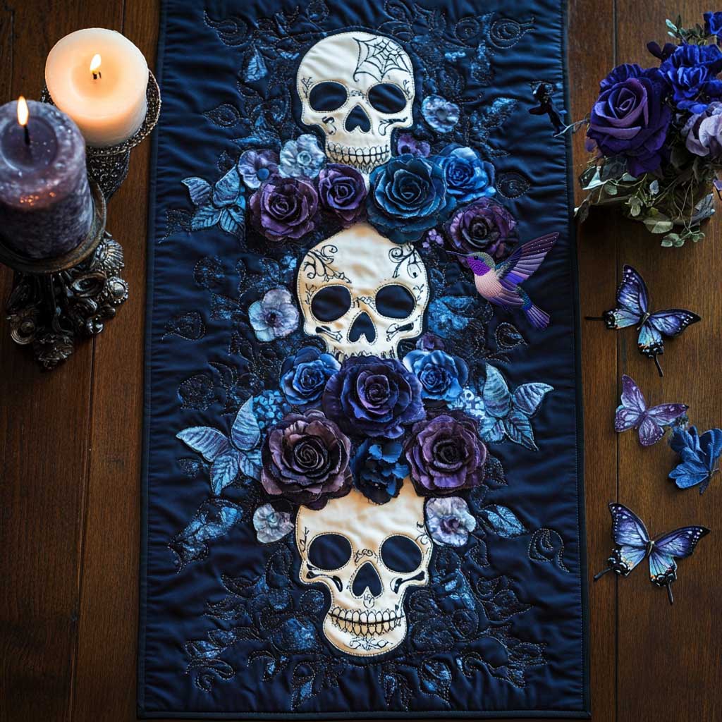 Day Of The Dead Essence Quilted Table Runner Home Decorations Gifts For People Who Like Skulls