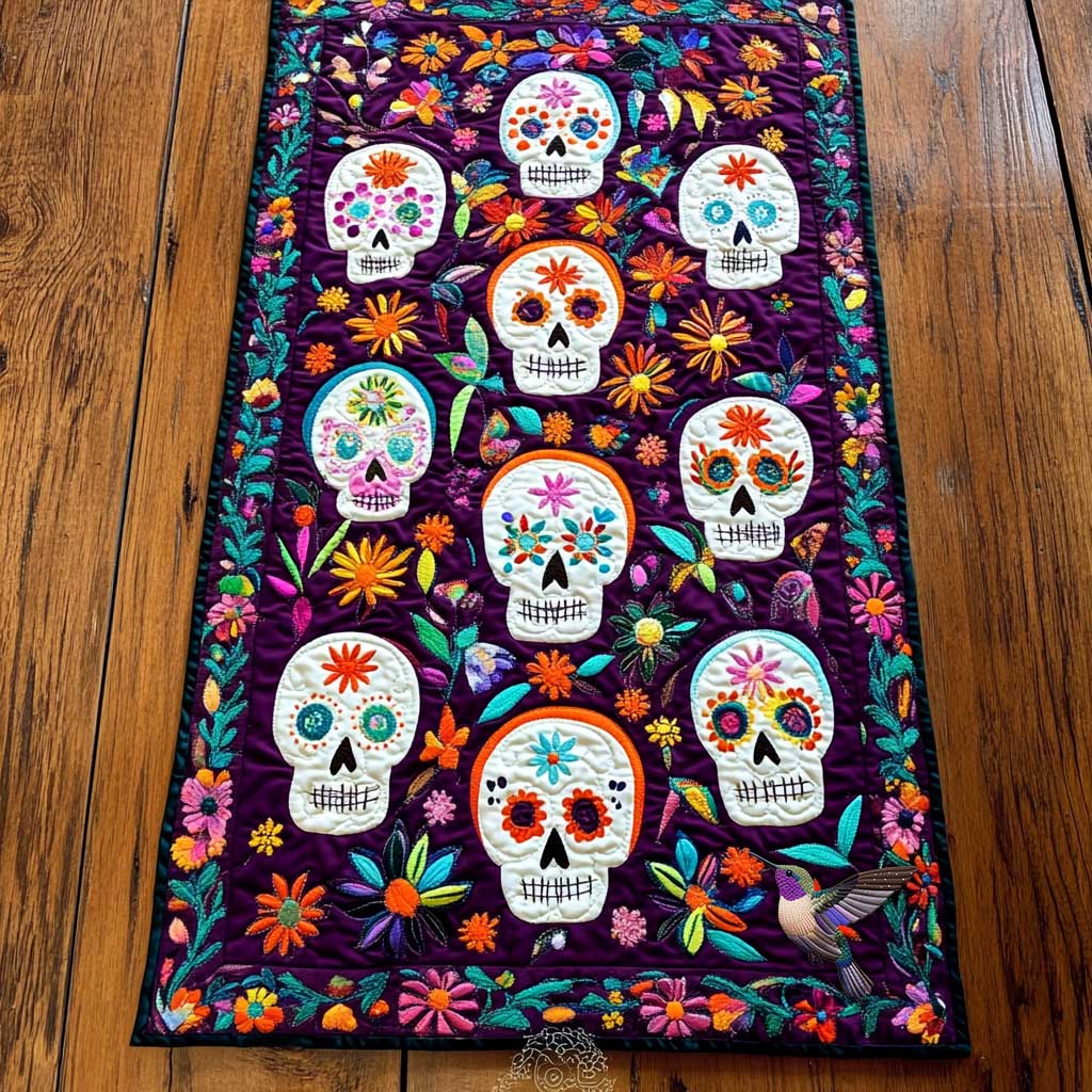 Day Of The Dead Floral Memories Quilted Table Runner Decorations Themed Skull Christmas Gifts