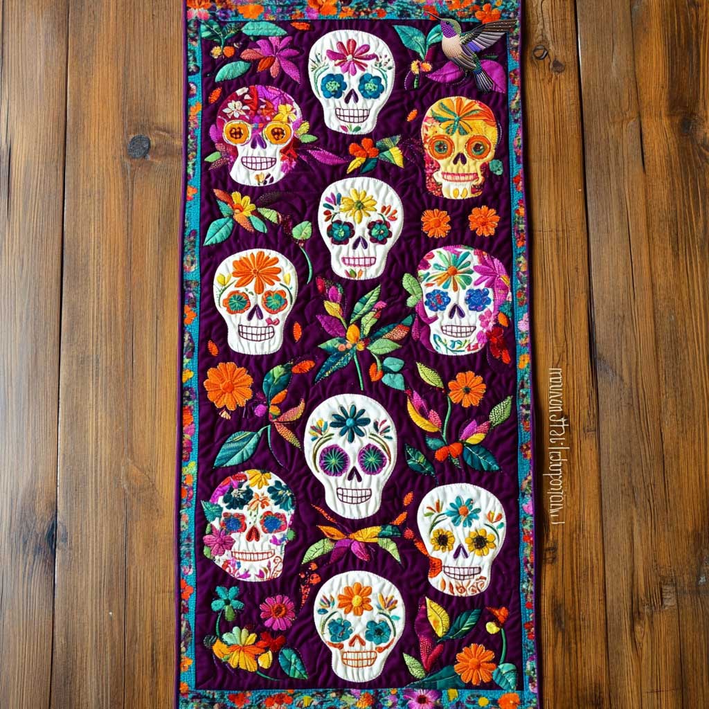 Day Of The Dead Floral Memories Quilted Table Runner Decorations Themed Skull Christmas Presents