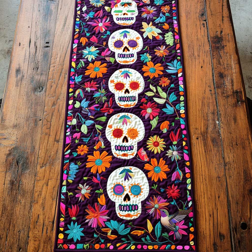 Day Of The Dead Floral Memories Quilted Table Runner Home Decorations Themed Skull Christmas Gifts