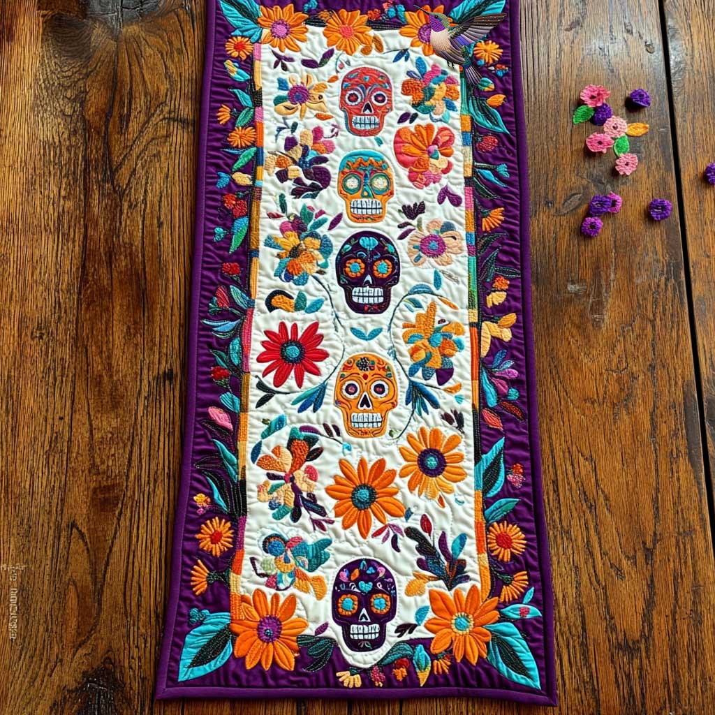 Day Of The Dead Floral Memories Quilted Table Runner Home Decorations Themed Skull Christmas Gifts