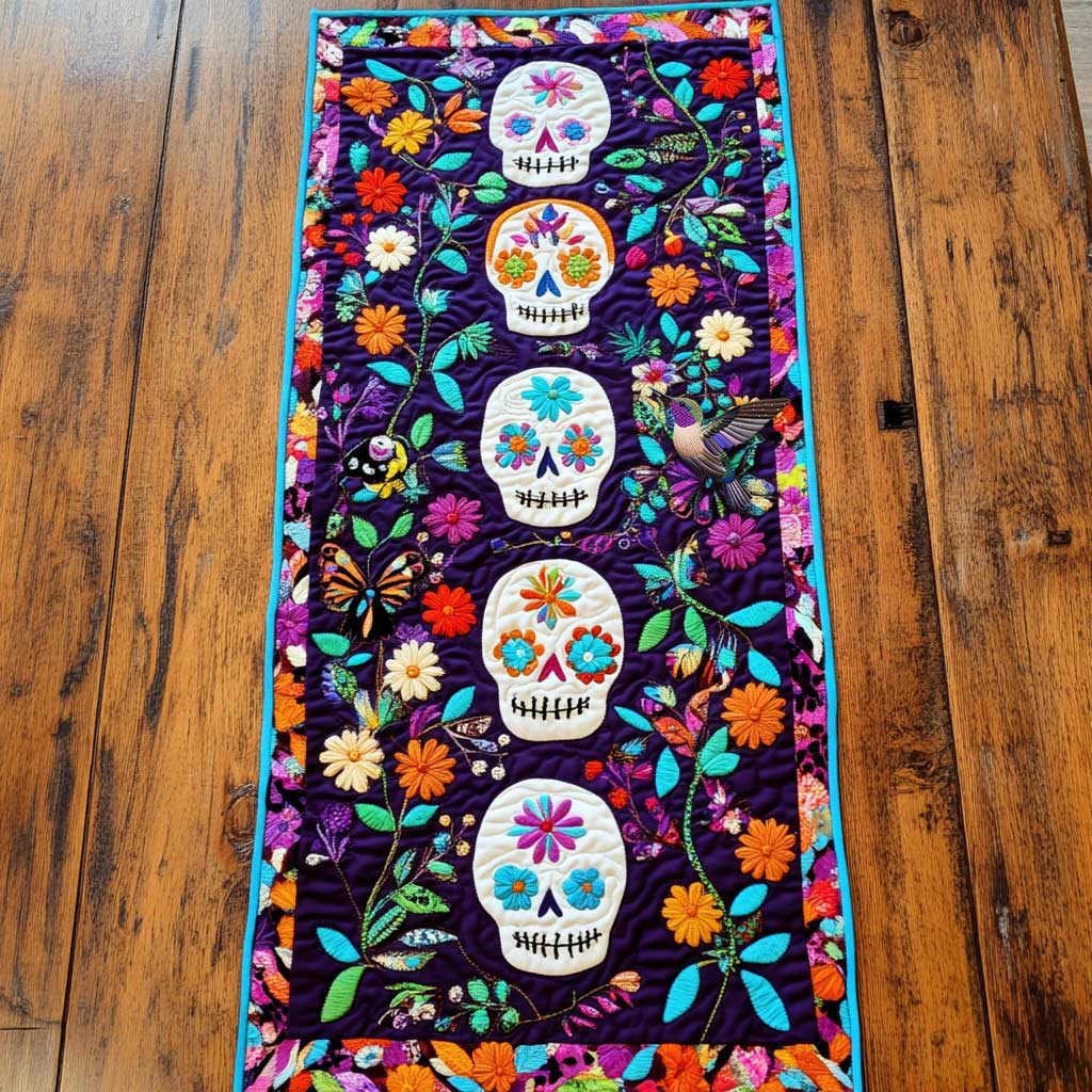 Day Of The Dead Floral Memories Quilted Table Runner Home Dining Decorations Unique Skull Items For Gifts