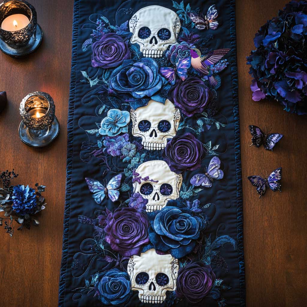 Day Of The Dead Petals And Skulls Quilted Table Runner Best Skull Gifts For Women