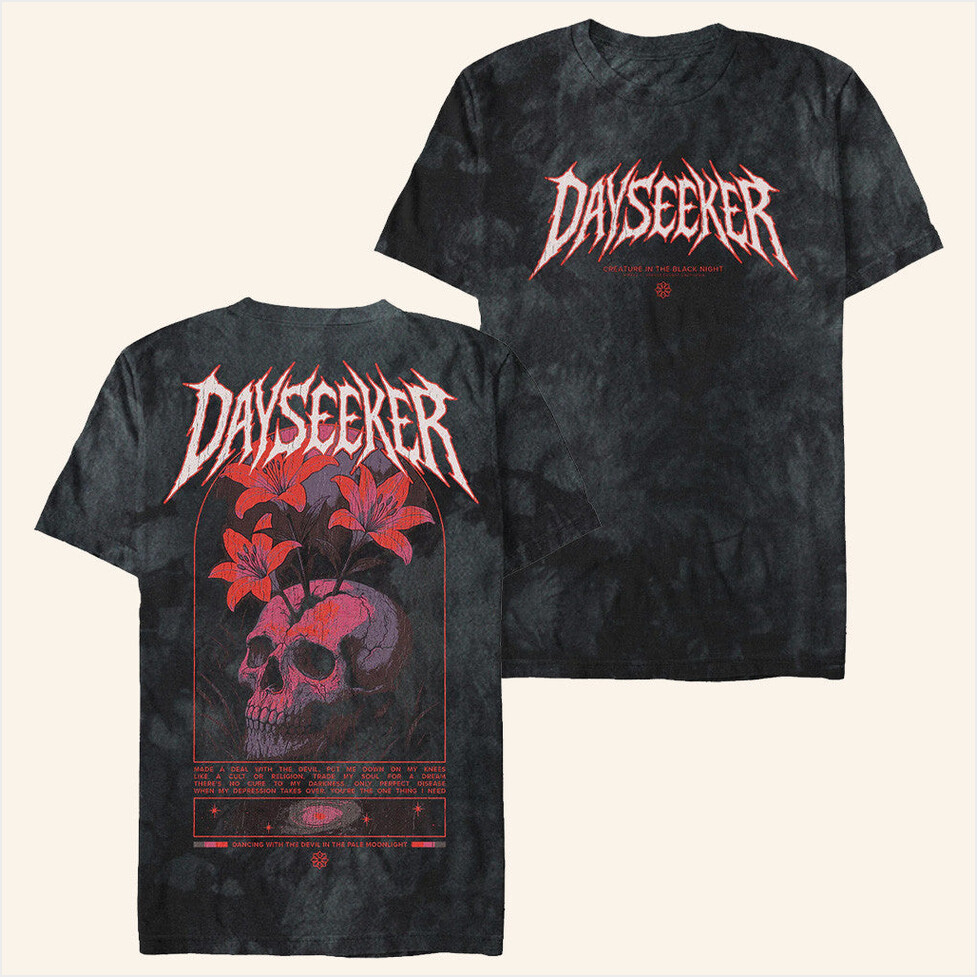 Dayseeker Flower Skull Black Grey Tie Dye T-Shirt Impericon Merch Boyfriend Birthday Gifts
