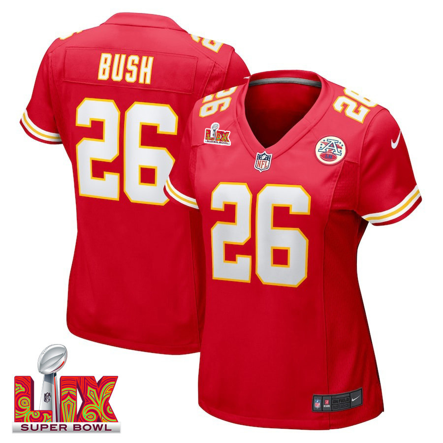 Deon Bush #26 Kansas City Chiefs Super Bowl LIX Women's Jersey - Red - JS222