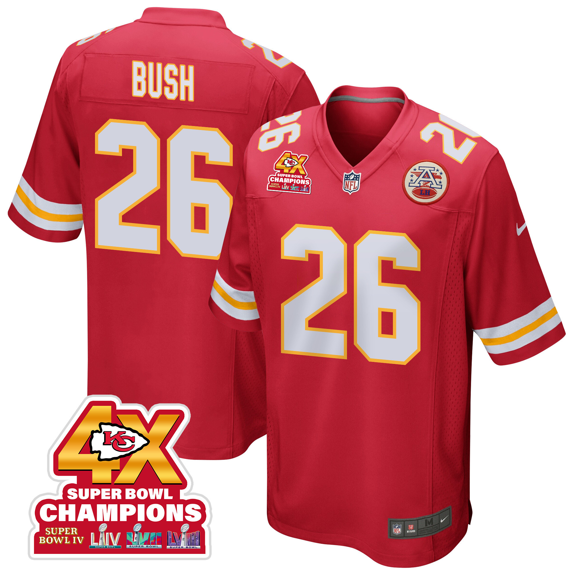 Deon Bush 26 Kansas City Chiefs Super Bowl LVIII Champions 4X Game Men Jersey - Red - JSDV938
