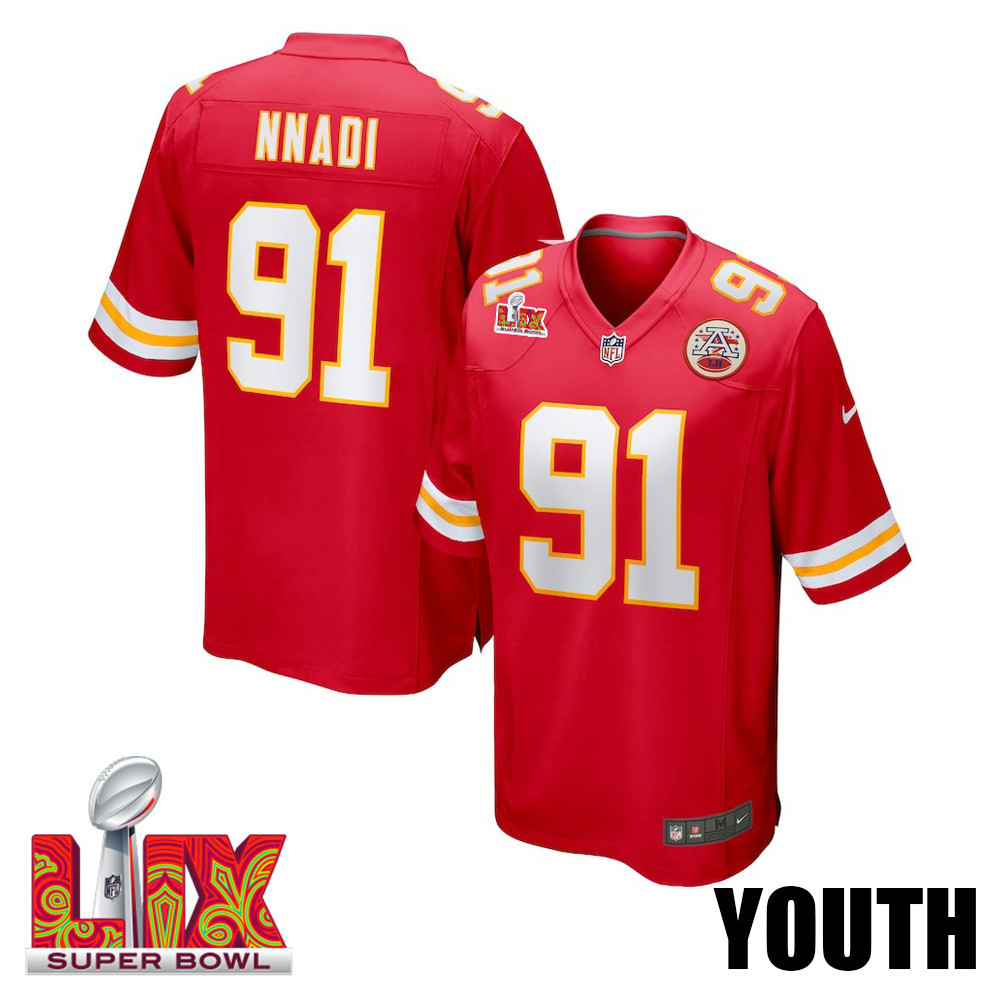 Derrick Nnadi #91 Kansas City Chiefs Super Bowl LIX YOUTH Jersey - Red - JS746