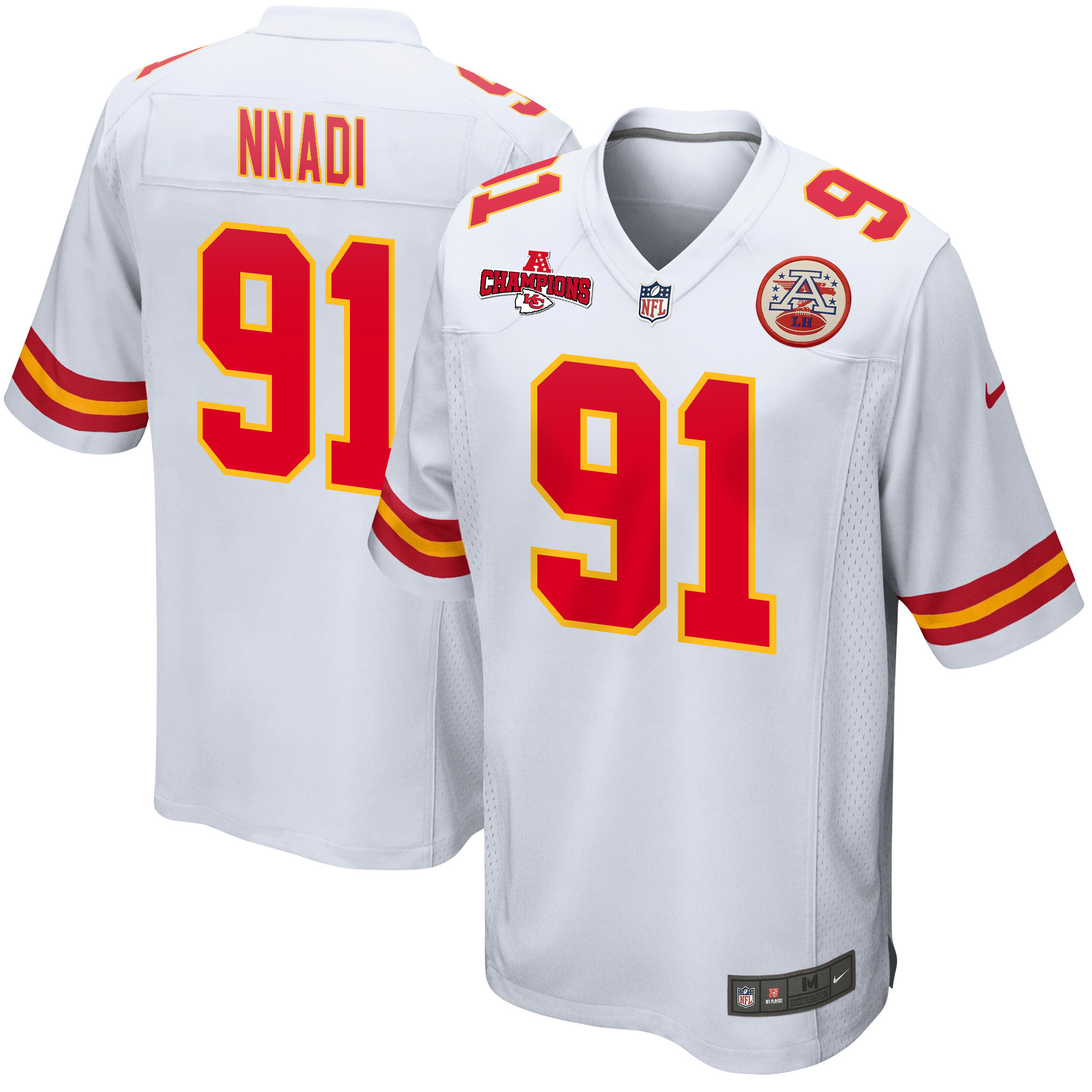 Derrick Nnadi 91 Kansas City Chiefs AFC Champions Patch Game Men Jersey - White - JSDV731
