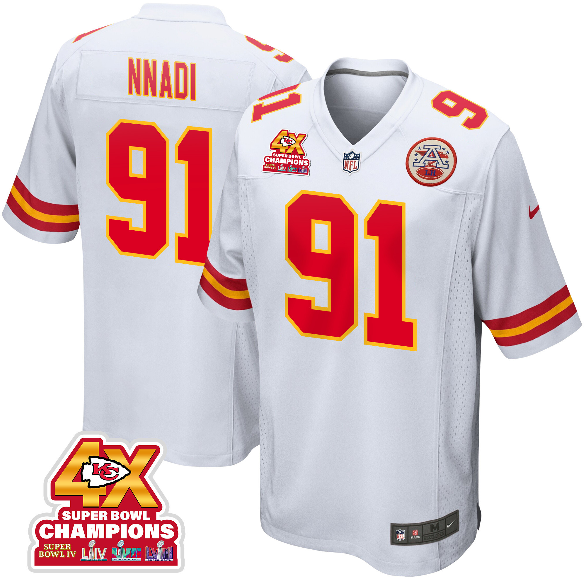 Derrick Nnadi 91 Kansas City Chiefs Super Bowl LVIII Champions 4X Game Men Jersey - White - JSDV111