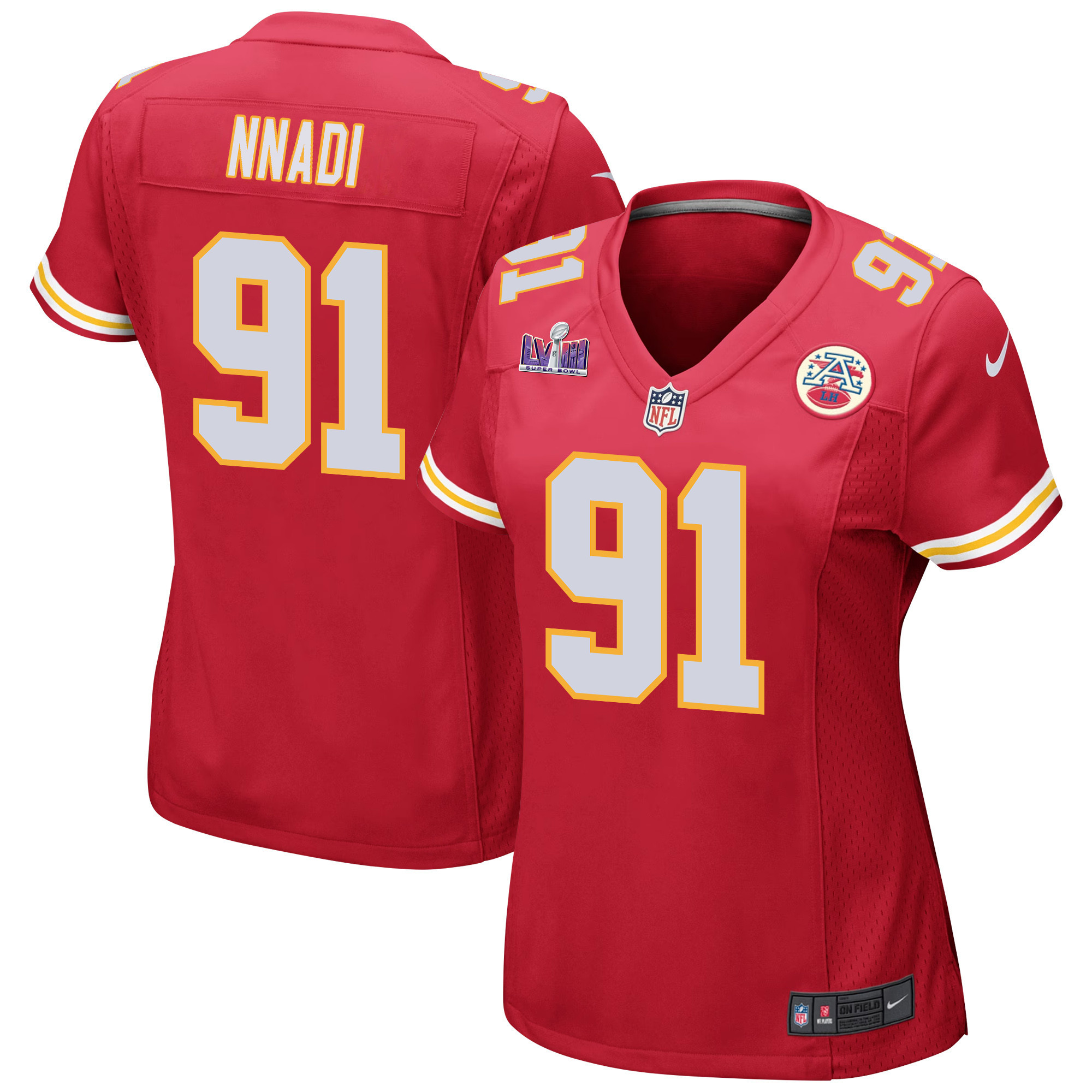 Derrick Nnadi 91 Kansas City Chiefs Super Bowl LVIII Patch Game Women Jersey - Red - JSDV267