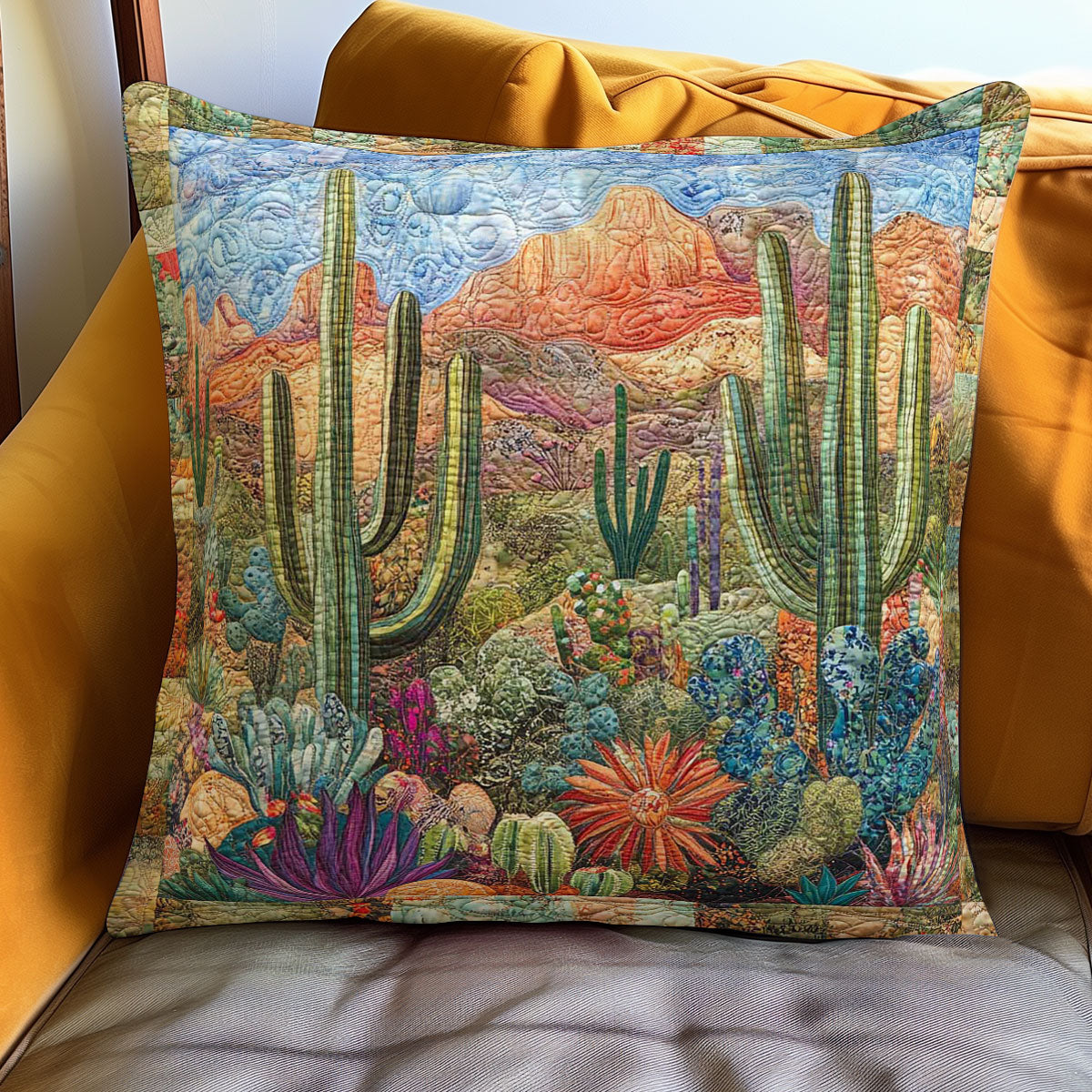 Desert Cactus Quilt Pillow Case Succulent Cactus Inspired Gift Items