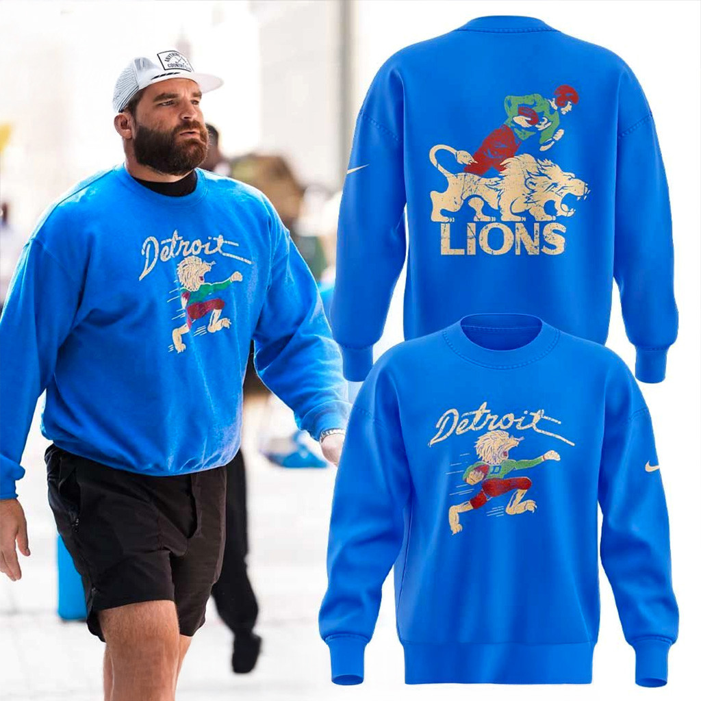 Detroit Lions 50S Retro Mascot Royal Blue Sweatshirt Detroit Lions Merch Gifts For Husband