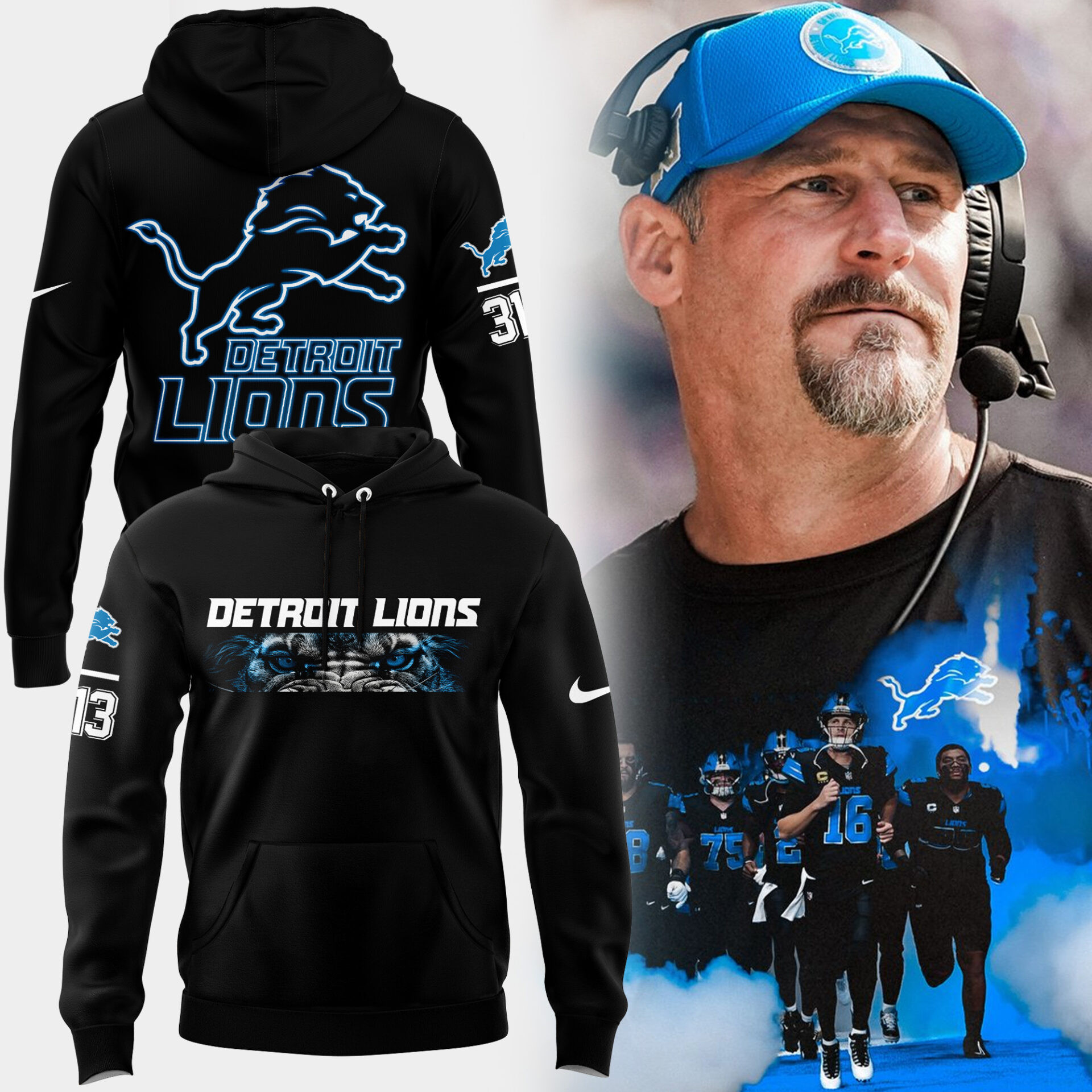 Detroit Lions American Football 313 Black Hoodie Gift for Lions Fans