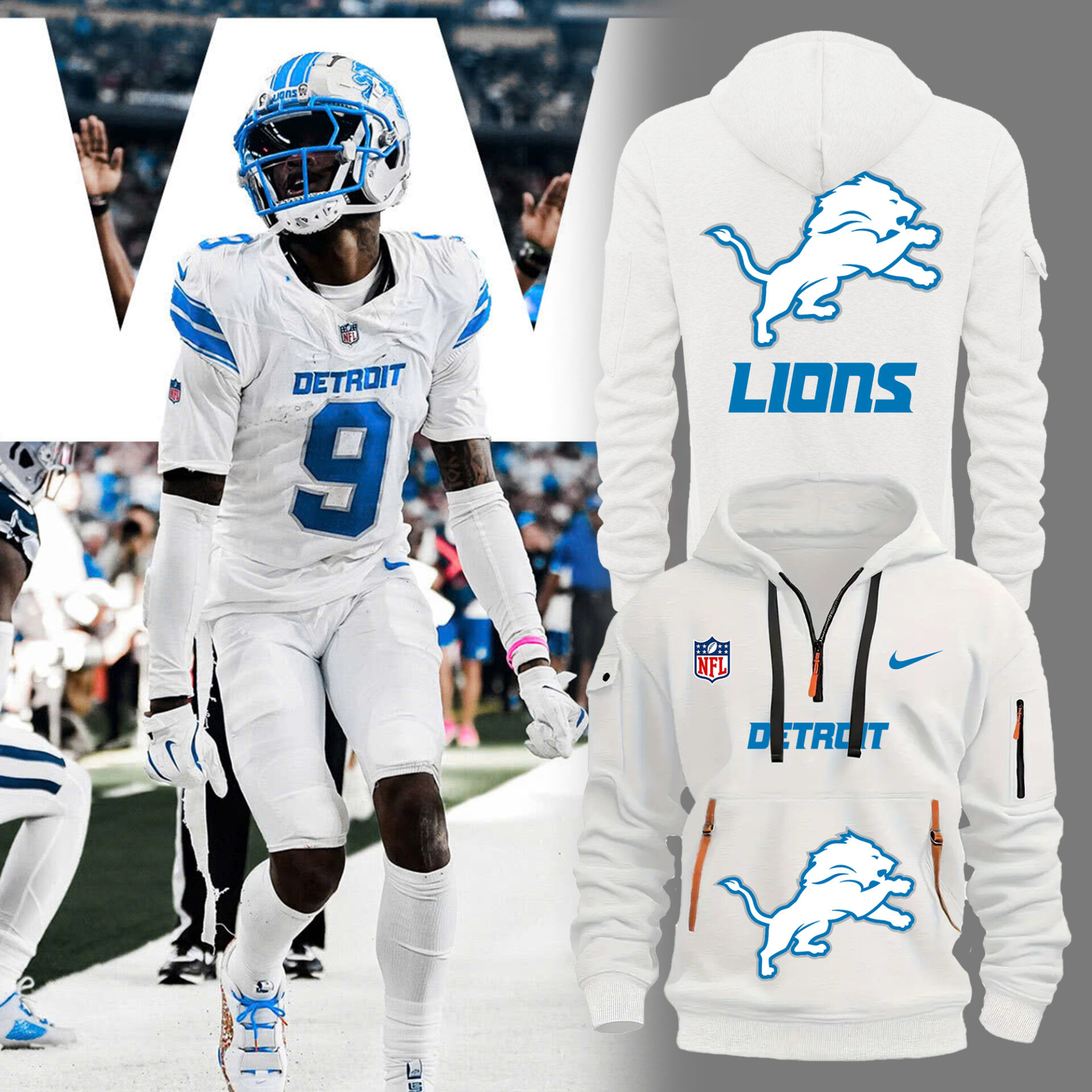 Detroit Lions American Football New White Hoodie For Fans