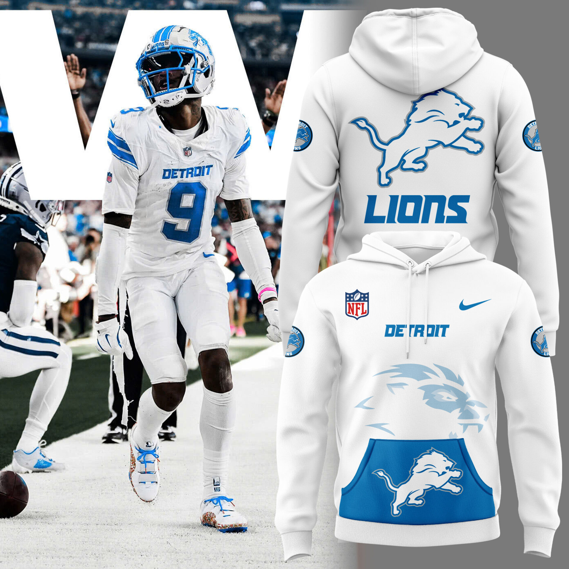 Detroit Lions American Football White Hoodie Merch Gift