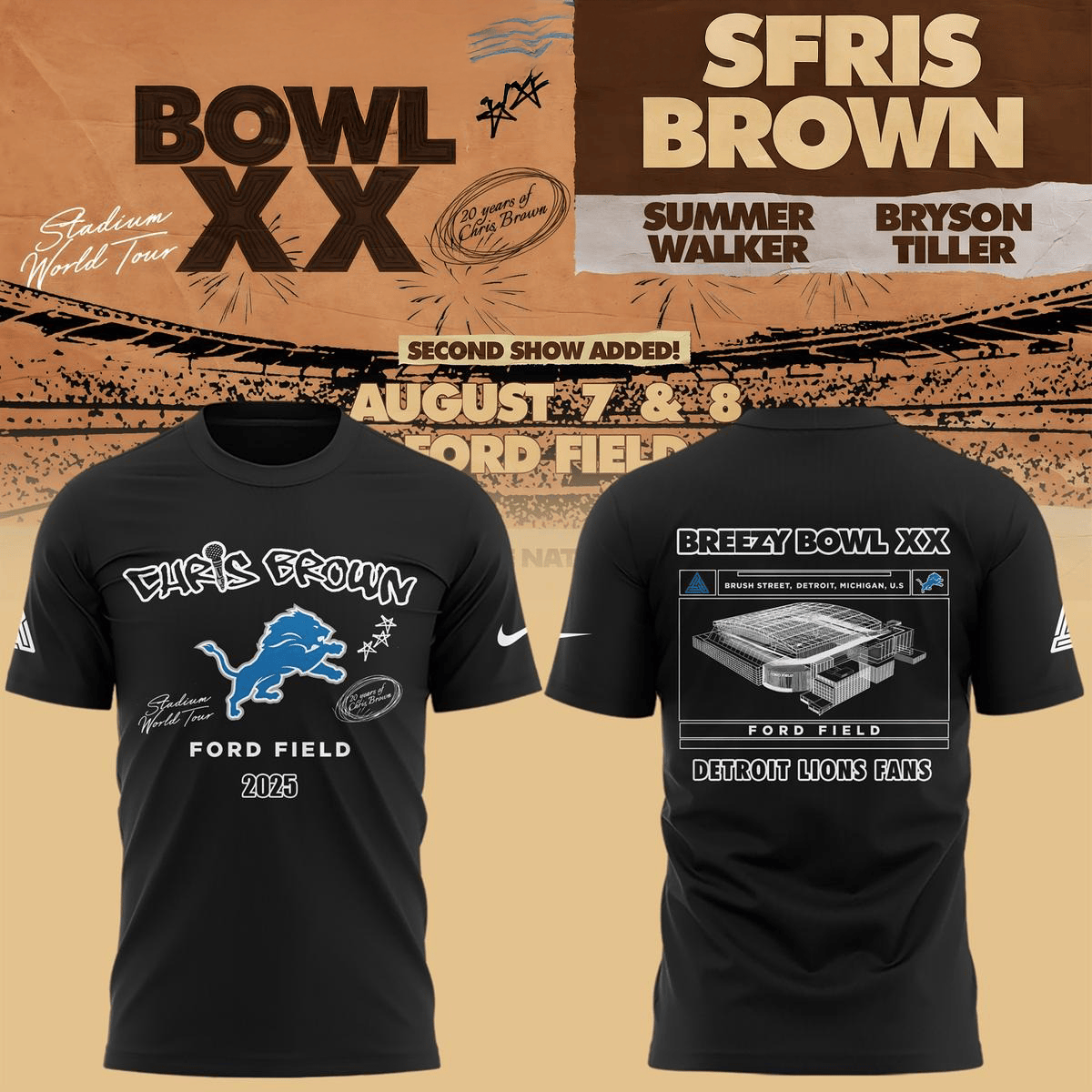 Detroit Lions X Chris Brown Breezy Bowl Xx Tour Black Shirt Detroit Lions Merch