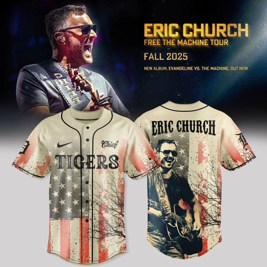 Detroit Lions X Eric Church Free The Machine Tour 2025 Jersey Detroit Lions Merch Fans Gifts