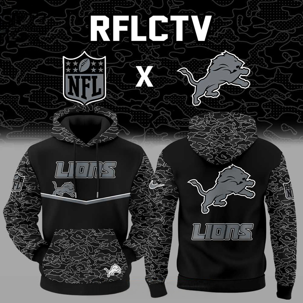 Detroit Lions X Rflctv Black Collection Hoodie Detroit Lions Merch Presents For Football Fans