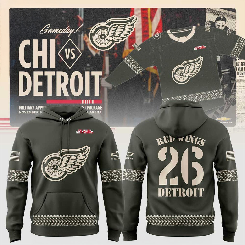 Detroit Red Wings X Military Appreciation 2025 Hoodie Wings Merch Gifts For Fan