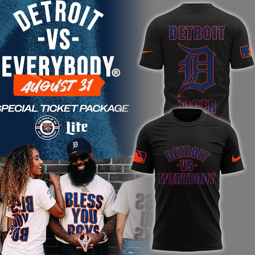 Detroit Tigers MLB 2024 Detroit Vs Everybody Black Shirt Cool Baseball Gifts