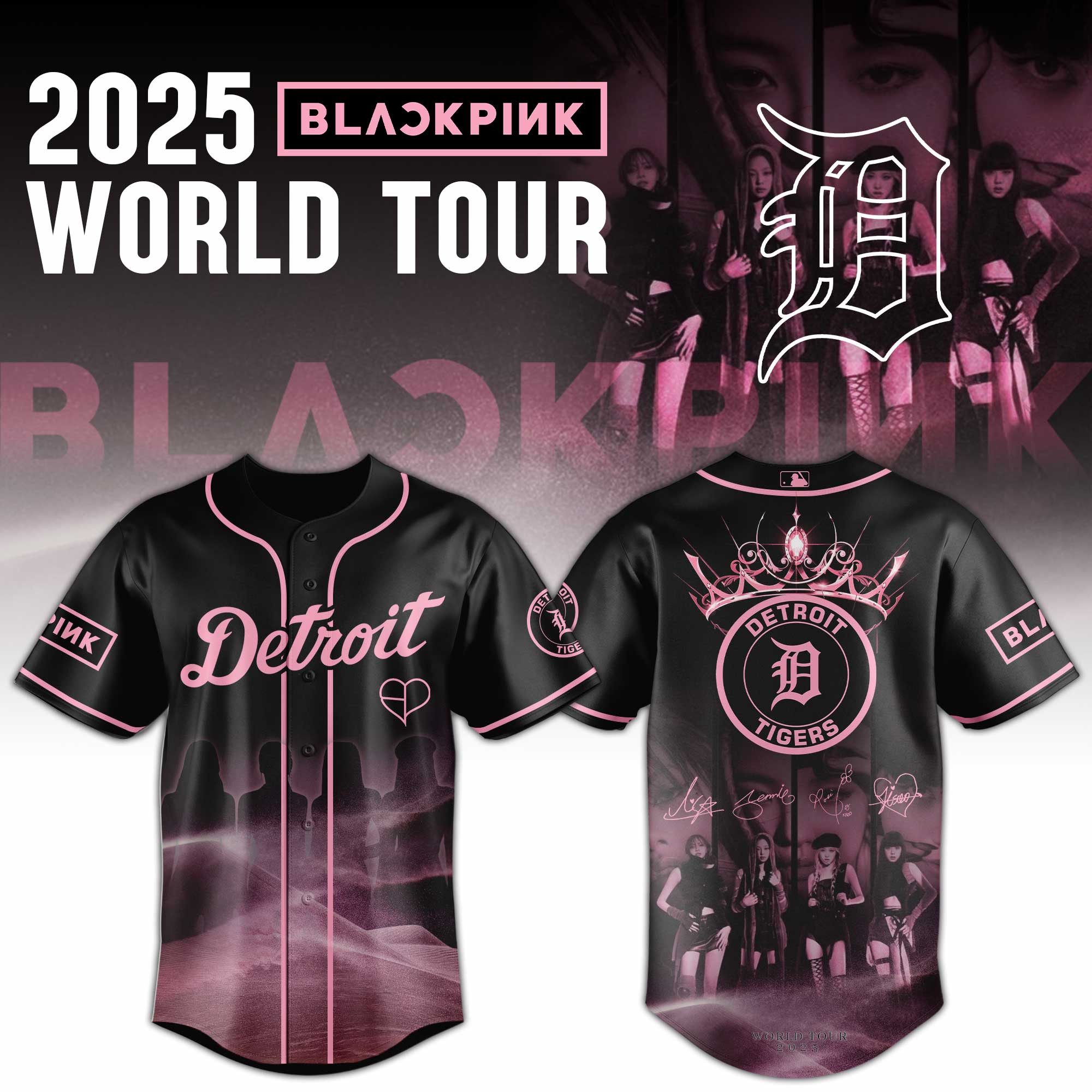 Detroit Tigers Mlb X Black Pink World Tour Baseball Jersey For Fans