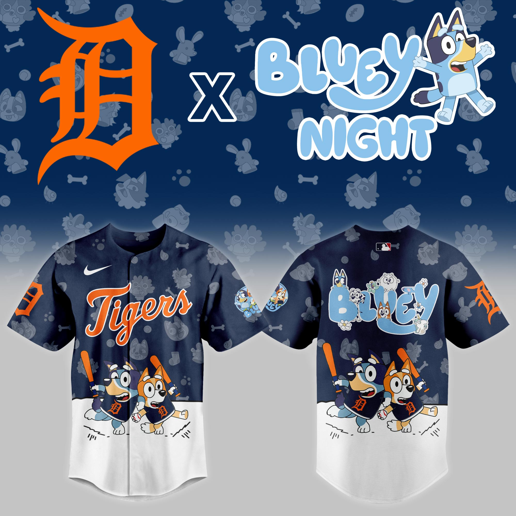 Detroit Tigers Mlb X Bluey Night Baseball Jersey For Fan