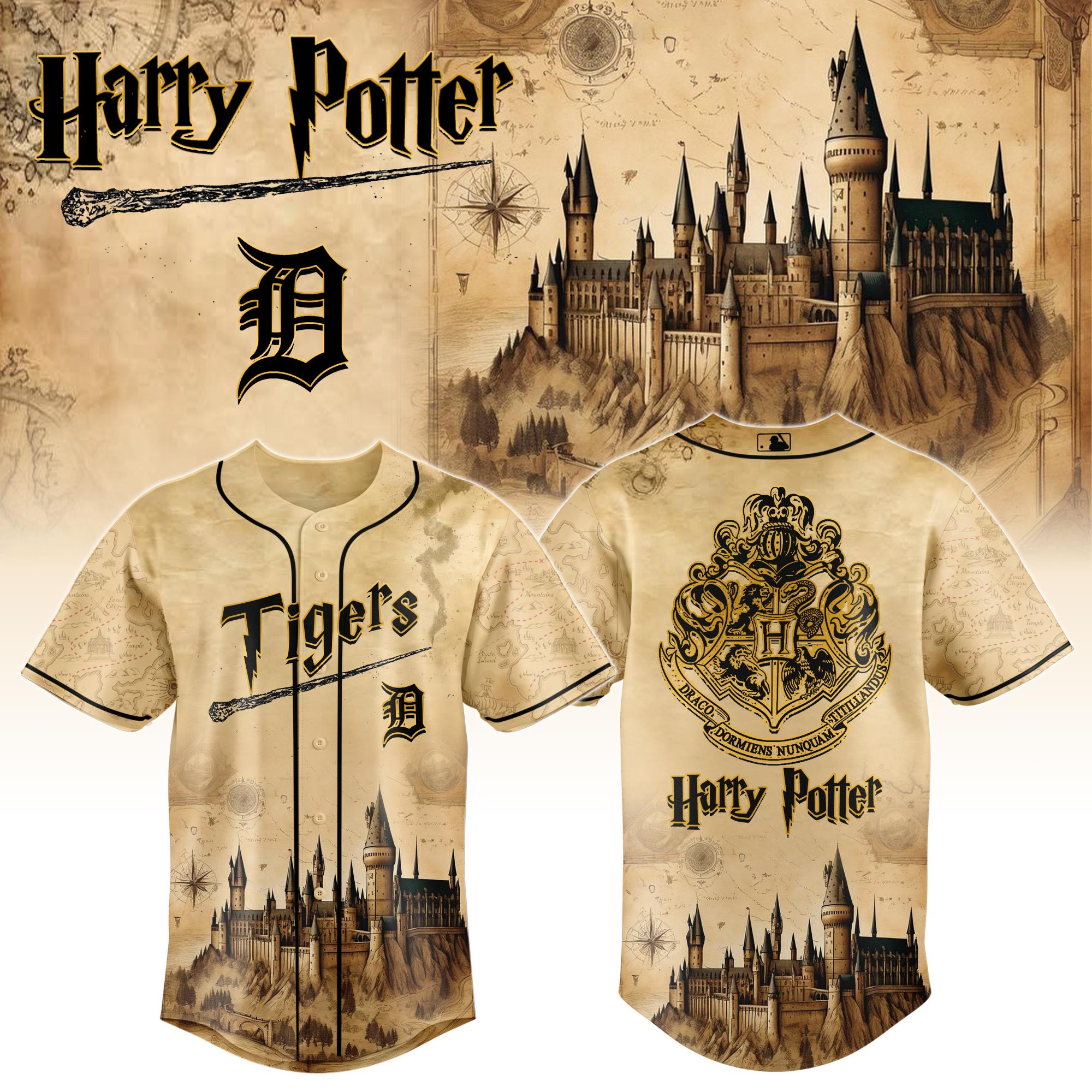 Detroit Tigers Mlb X Harry Potter Hogwarts Baseball Jersey For Fan