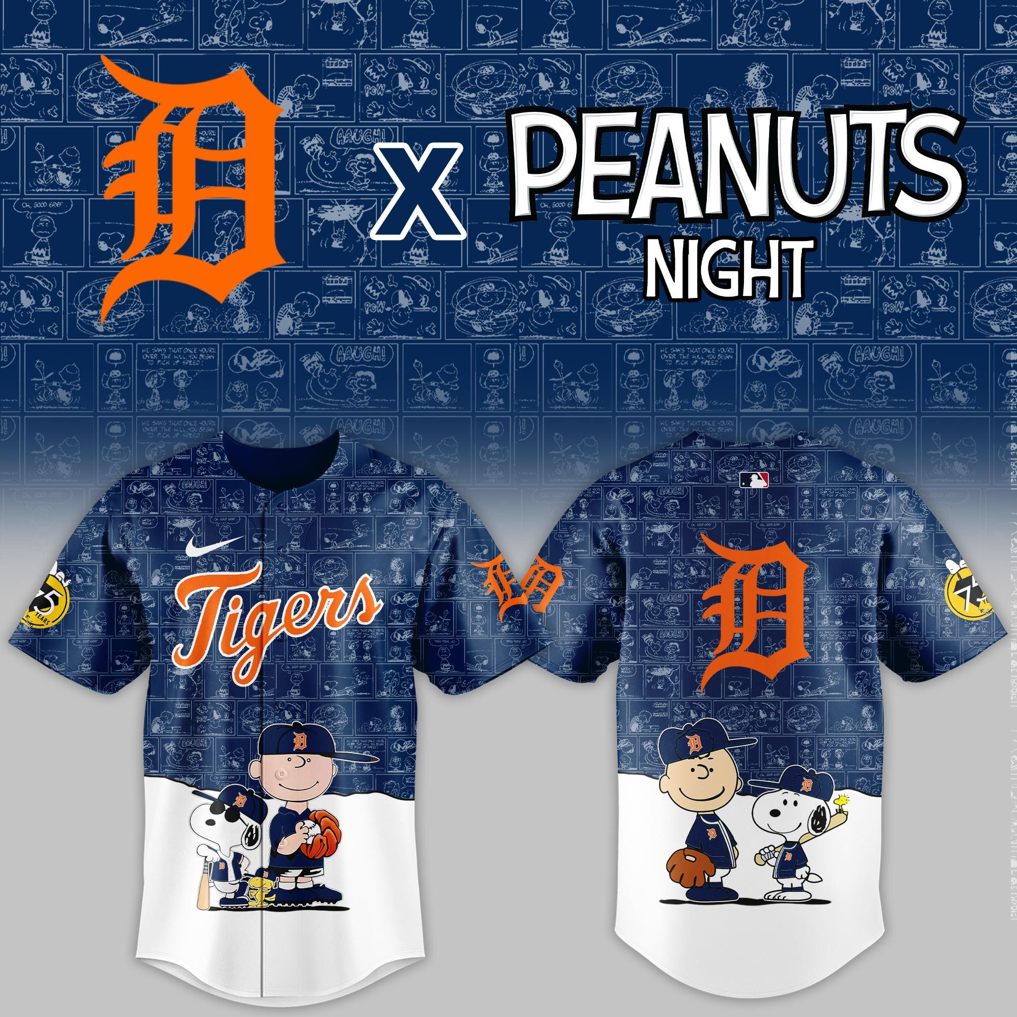 Detroit Tigers Mlb X Peanuts Night Baseball Jersey For Fan