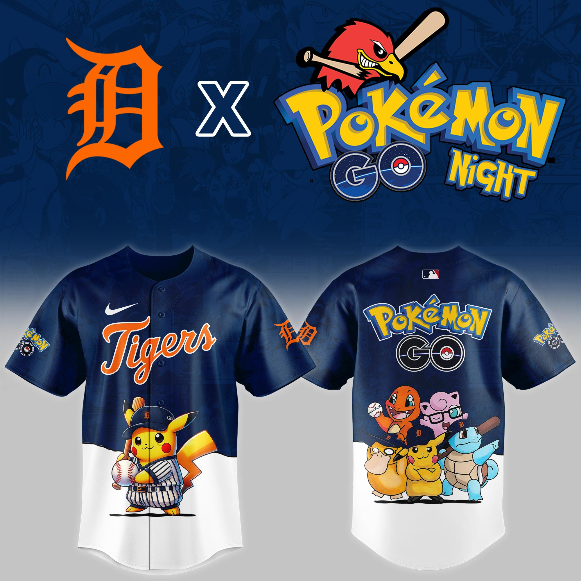 Detroit Tigers Mlb X Pokemon Go Night Baseball Jersey For Fan
