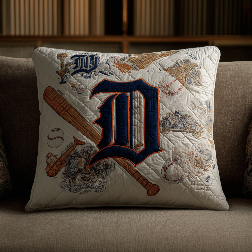 Detroit Tigers Pillow Case Quilted Baseball Cushion Cover Sports Merchandise Gift