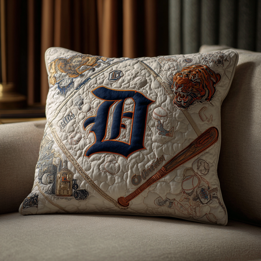 Detroit Tigers Quilted Pillow Case Baseball Cushion Cover Fan Gift Merch