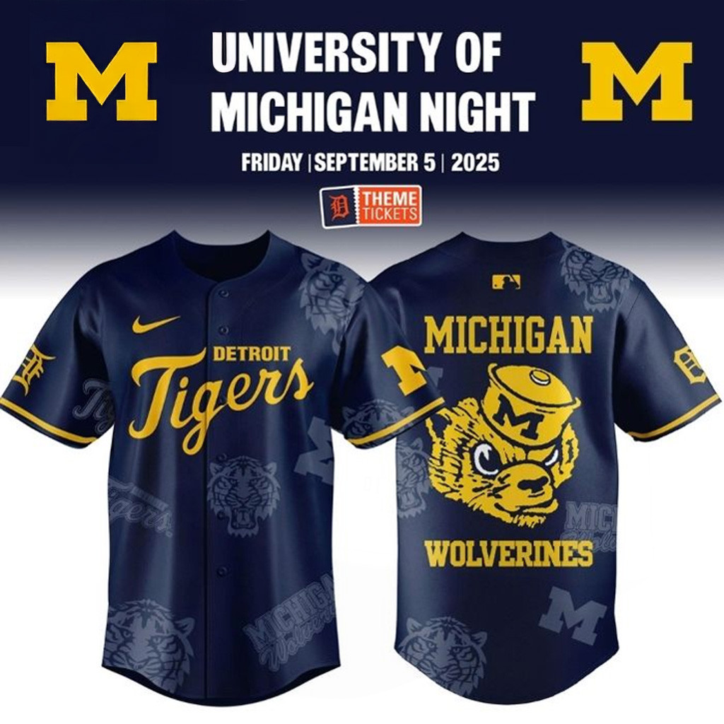 Detroit Tigers X Michigan Wolverines Night Game 2025 Baseball Jersey Fan Merch Him Gifts