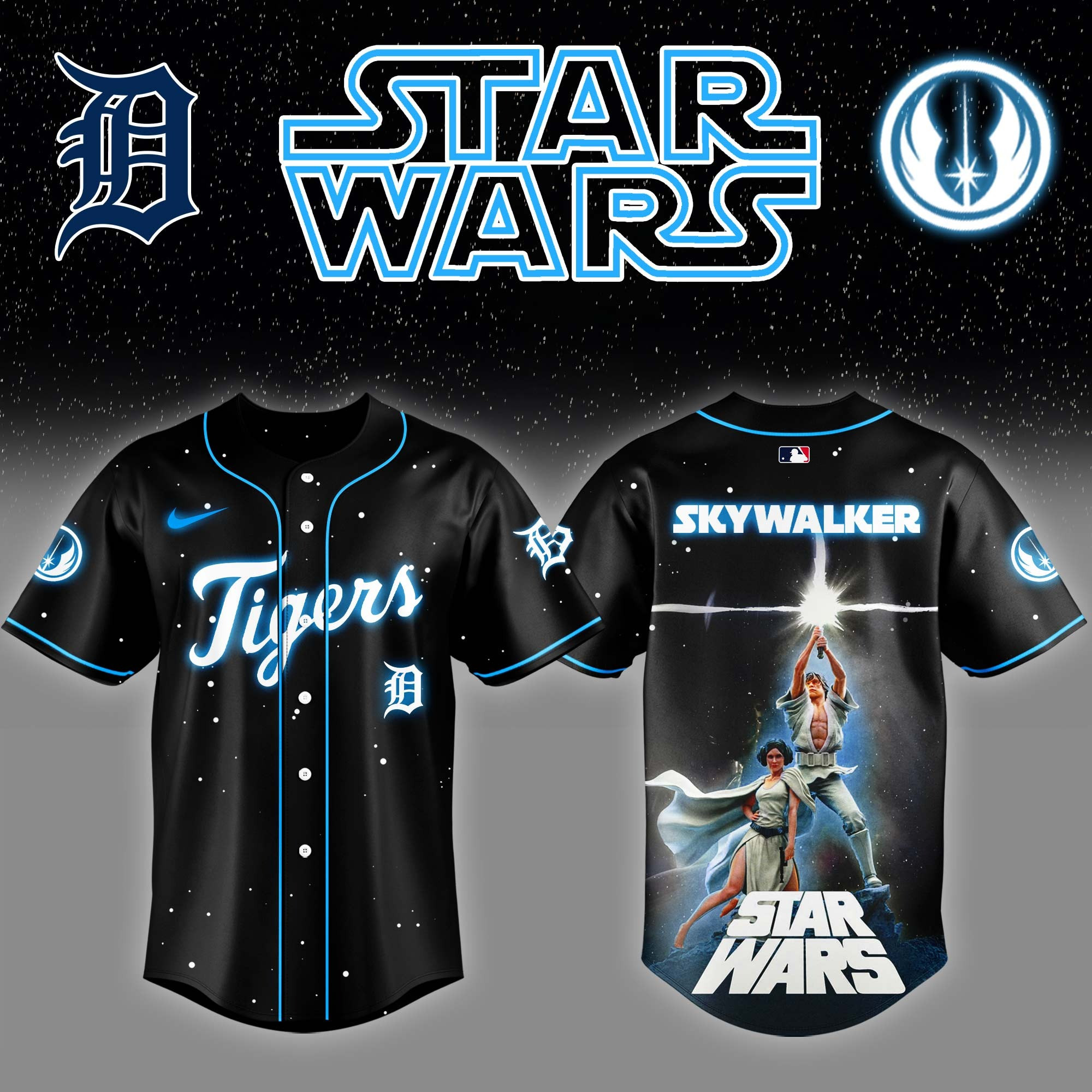 Detroit Tigers x Star Wars Luke Skywalker Game Night Baseball Jersey Gifts For Baseball Fans