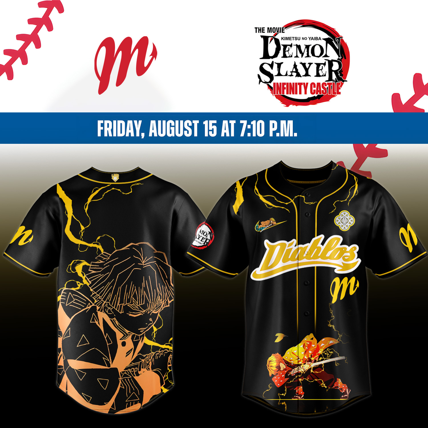 Diablos Rojos del Mexico X Demon Slayer Agatsuma Zenitsu Jersey Baseball Coach Gift Ideas