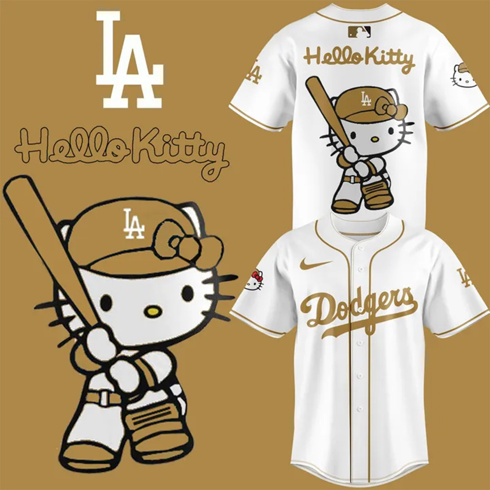 Dodgers Gold X Hello Kitty Baseball Jersey 2025 Gifts For Baseball Fans