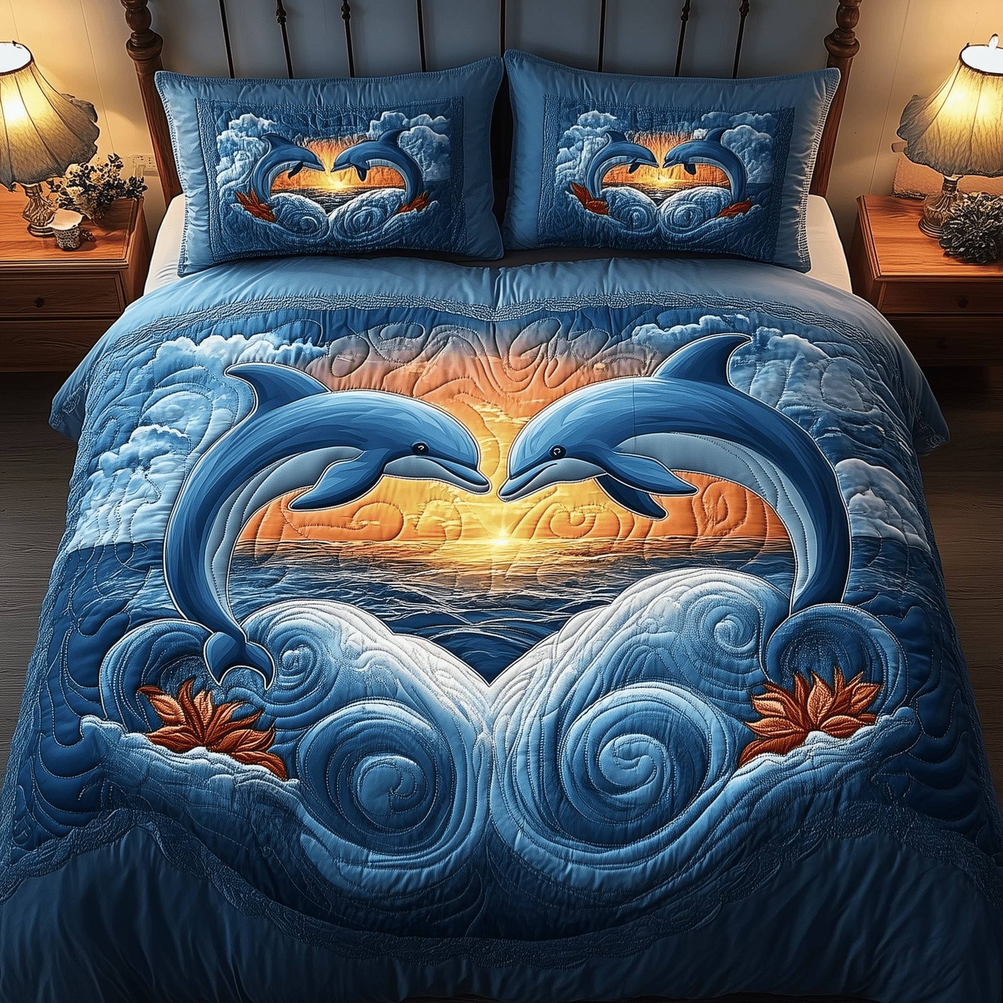 Dolphin Couple Quilted Bedding Set Best Mothers Day Duvet Cover Set Dolphin Themed Gifts