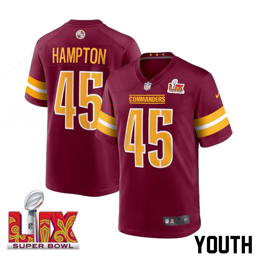 Dominique Hampton #45 Washington Commanders Super Bowl LIX Youth Jersey - Burgundy - JS288