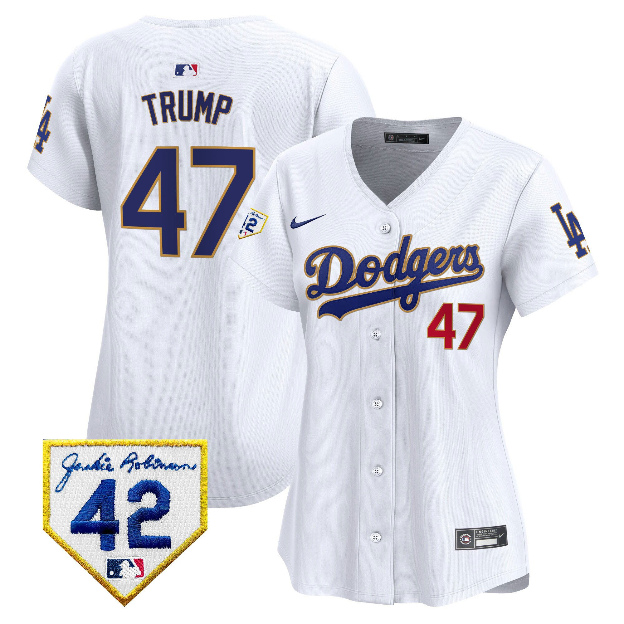 Donald Trump 47 Los Angeles Dodgers 2024 Jackie Robinson Patch Women Jersey - White - JS189