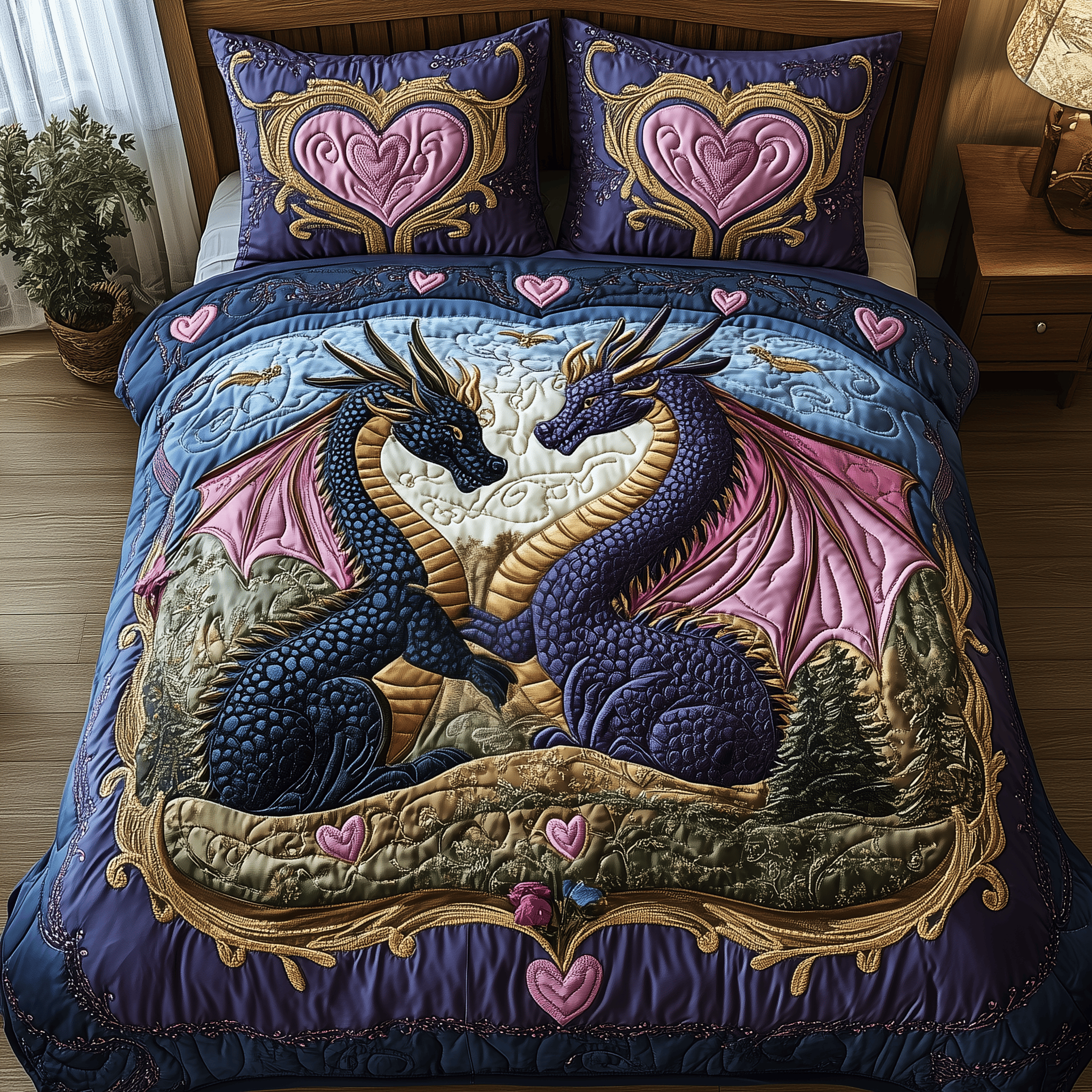 Dragon Love Affair Quilted Bedding Set Valentine'S Day Duvet Cover Set Dragon Gifts For Men
