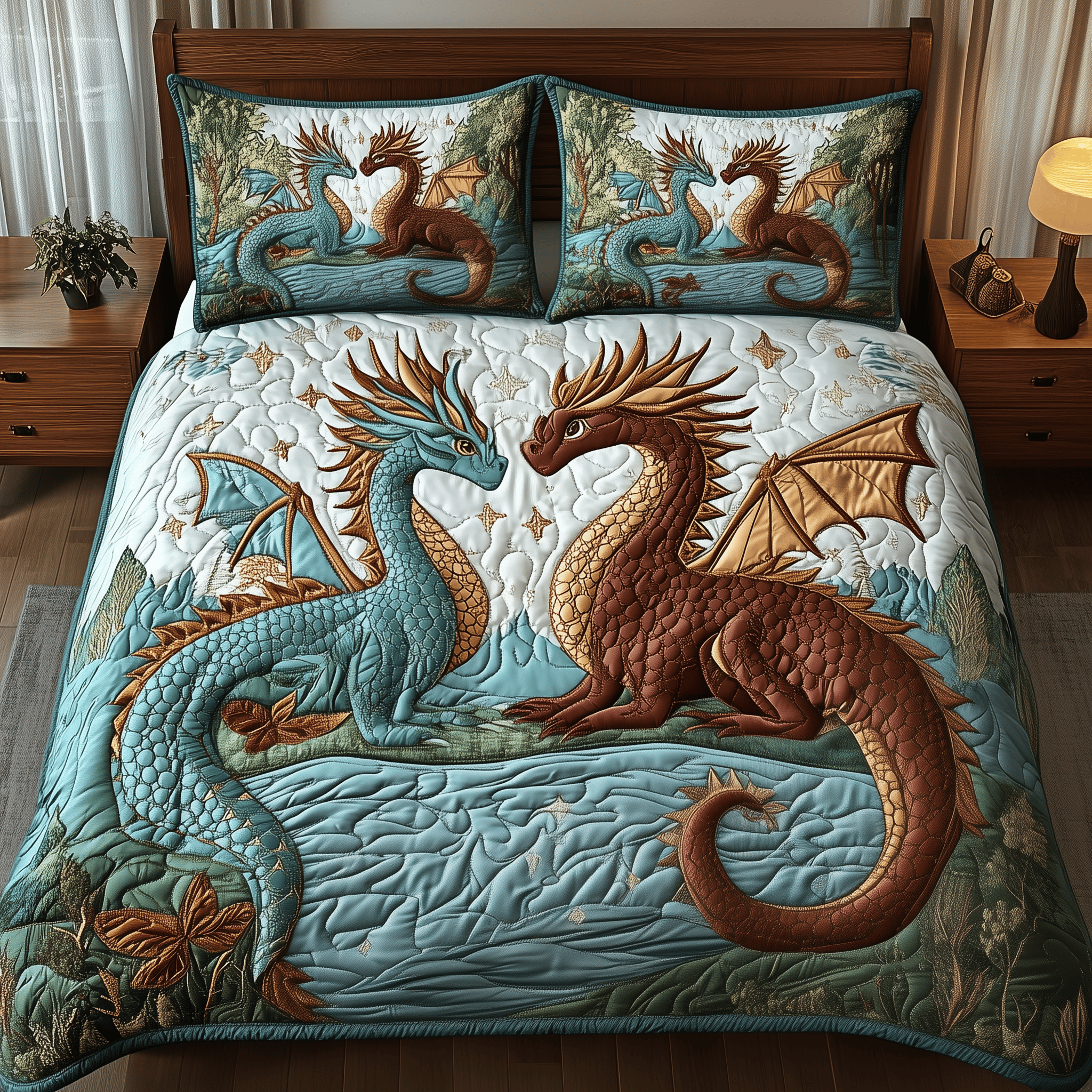 Dragon Love Affair Quilted Bedding Set Valentine'S Day Duvet Cover Set Dragonfly Gifts For Women