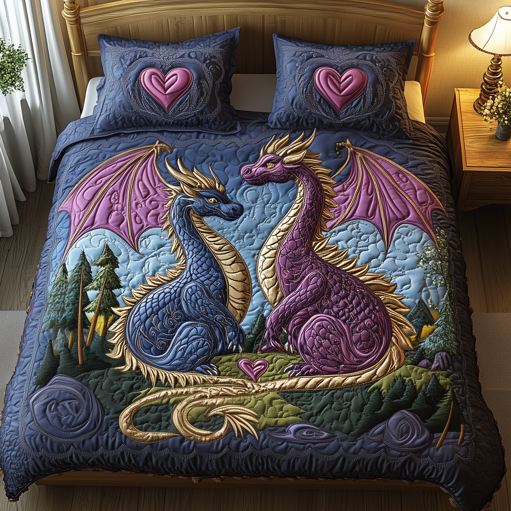 Dragon Love Affair Quilted Bedding Set Valentine'S Day Duvet Cover Set Unique Dragon Gifts
