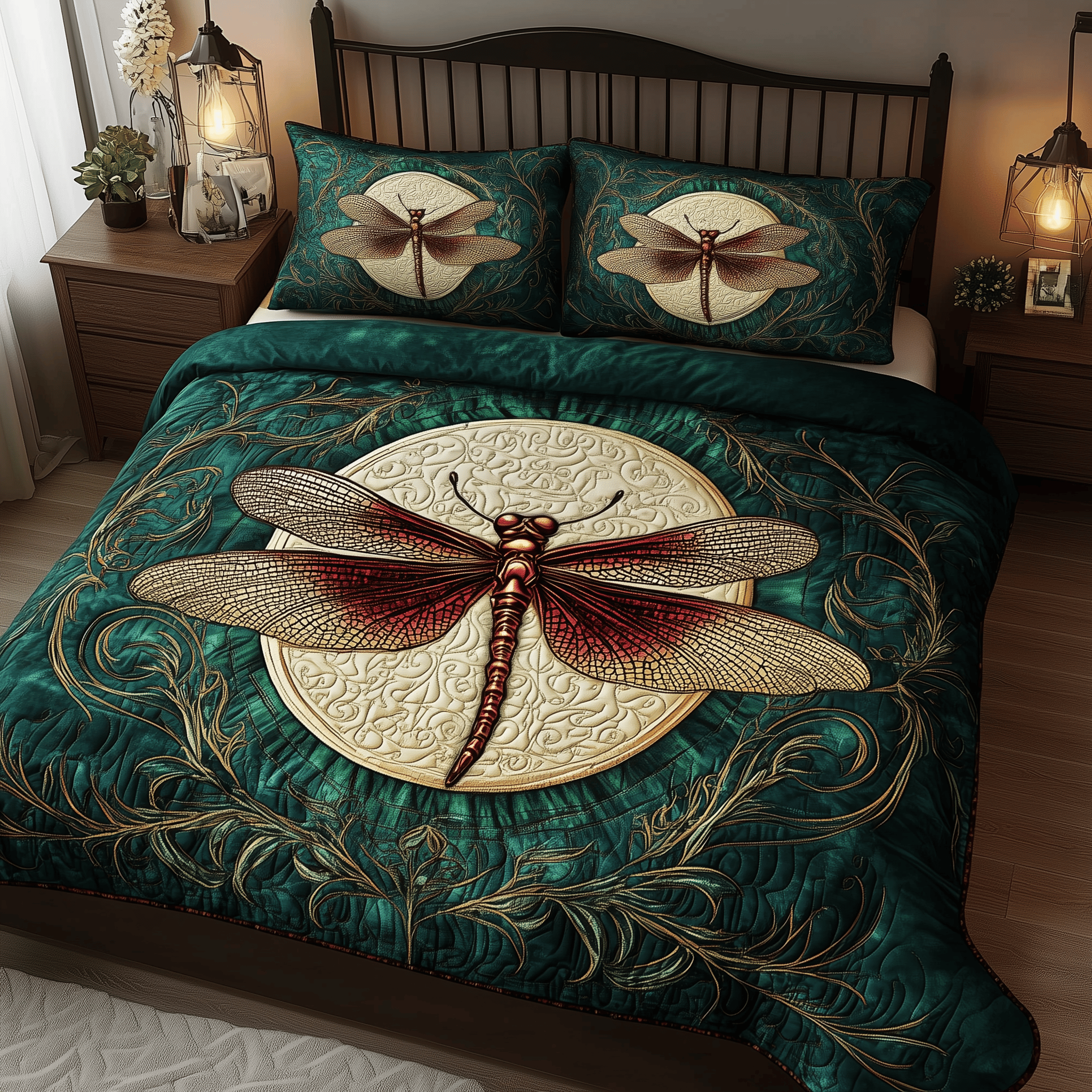 Dragonfly and Crescent Moon Quilted Bedding Set  Stay warm this winter Corporate Christmas Gifts