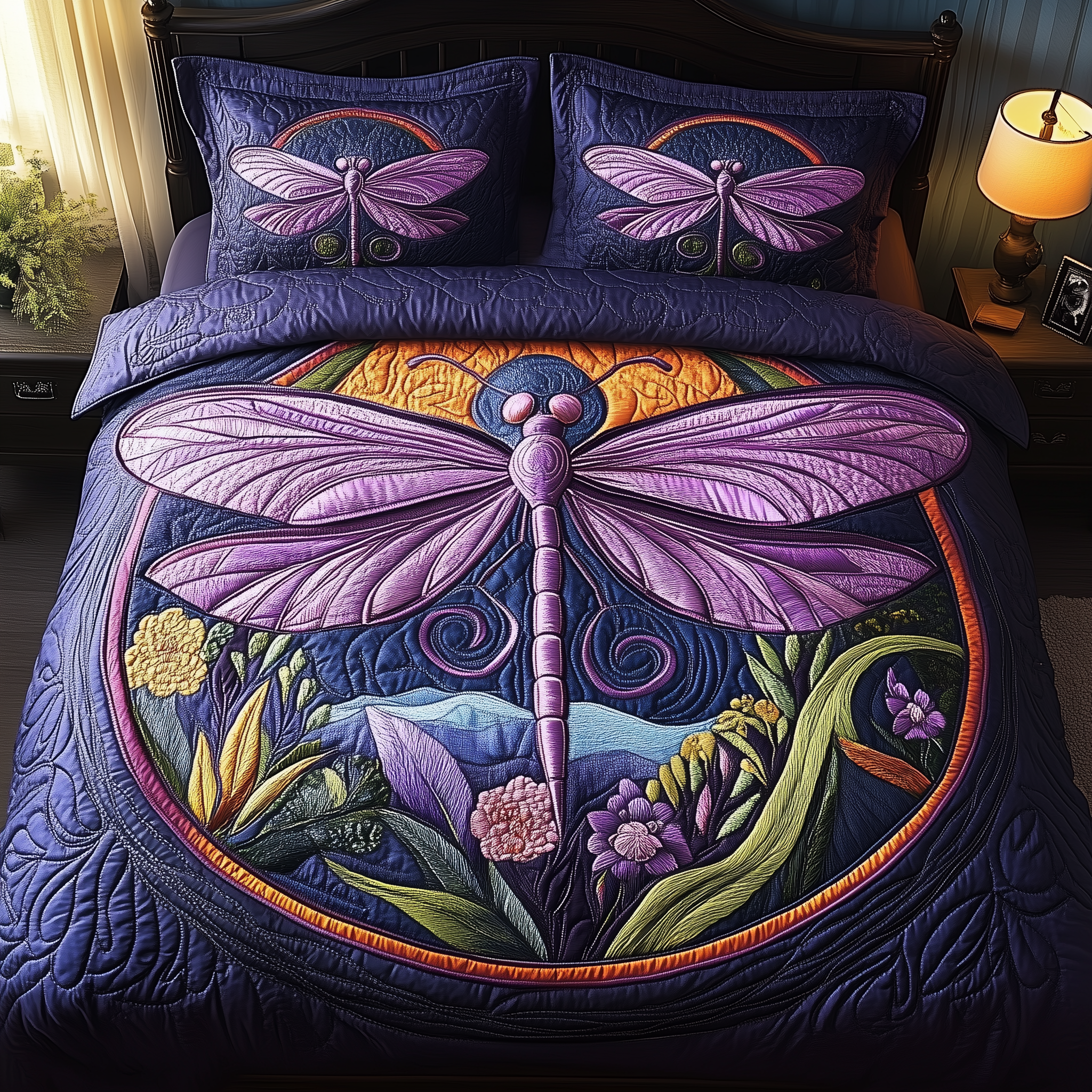 Dragonfly Dances Quilted Bedding Set Great Mother's Day Duvet Cover Set Dragonfly Gifts For Mom